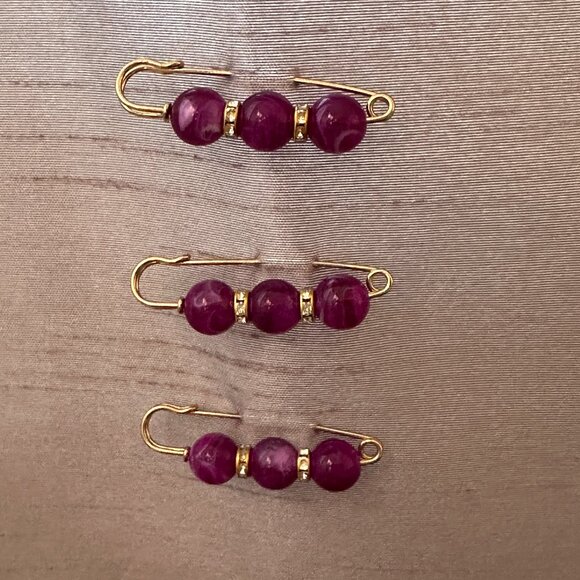 Safety Pin Brooches for Clothes Scarves Skirts and Pants Purple - set of 3, 2.3" - Picture 1 of 2